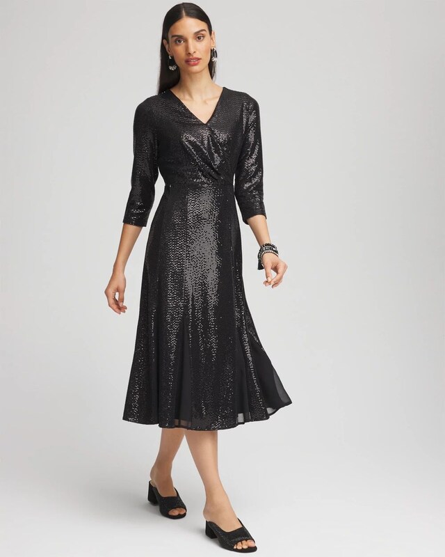 Surplice Sequin Midi Dress - image 1